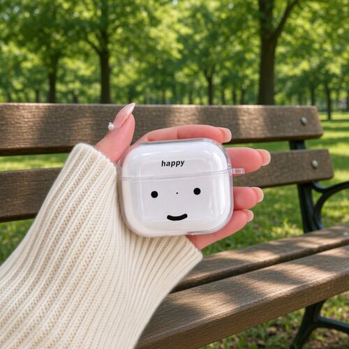 适用airpods1/2/3/4/5/pro/pro2/pro3透明保护套简约苹果AirPods保护套开心表情耳机壳耐磨清新新款防摔