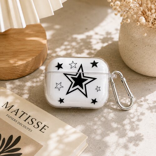 潮流星星保护壳苹果AirPods保护套黑白充电盒保护套适用airpods1/2/3/4/pro/pro2/pro3耳机保护套防摔轻薄