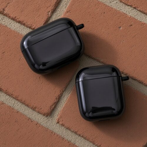 适用airpods1/2/3/4/pro/pro2/pro3苹果AirPods保护套全包全包保护纯黑耳机保护壳亮面保护套光面无线耳机套