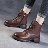 春秋皮鞋 女子冬季 真皮马丁靴女2025新款 英伦风单靴加绒旅游短靴子