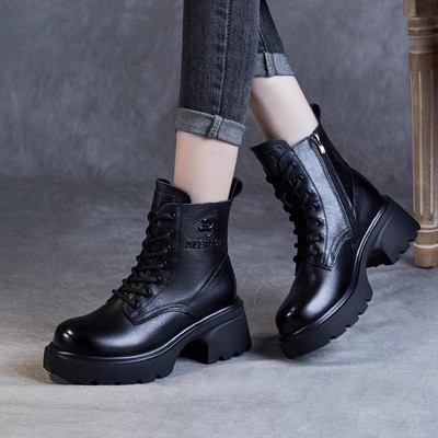 【官网】女子皮鞋全牛皮真皮短靴