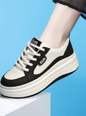 秋冬女子款厚底增高小白鞋女2025新款真皮女鞋子增高休闲运动板鞋