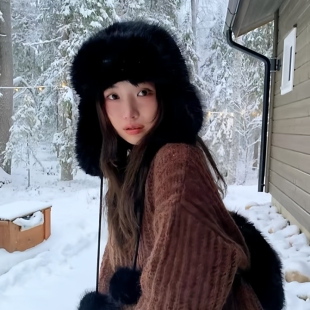 冬季仿皮草毛绒雷锋帽加厚保暖护耳套头飞行帽轻奢百搭雪地帽男女