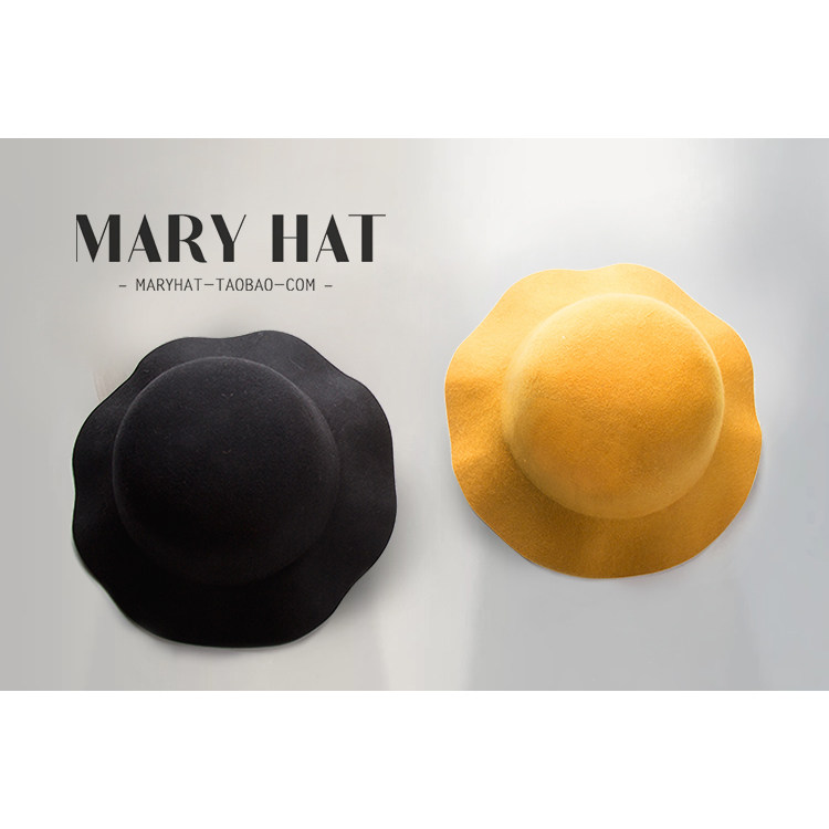 复古韩圆顶纯羊毛呢帽子女秋冬宽沿毛毡帽波浪渔夫帽盆帽大檐礼帽