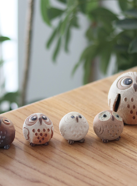 日本手工陶土可爱猫头鹰摆件送礼
