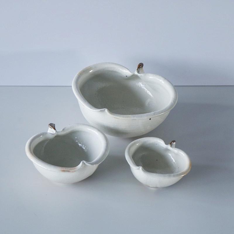 日本原装进口手工制作粉引苹果碗