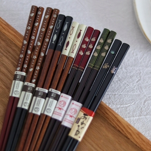 日本进口石田手作天然木筷子日式高档尖头家用筷子防滑防霉抗菌