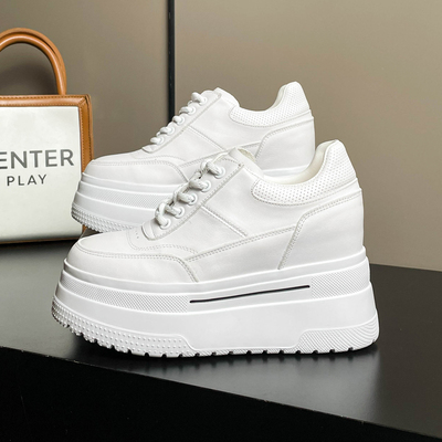 娜闪蝶真皮内增高小白鞋女厚底