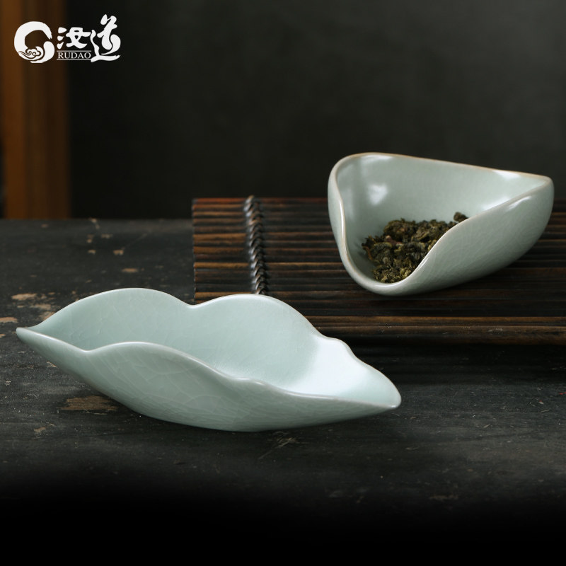 汝道汝窑茶荷陶瓷赏茶汝瓷开片