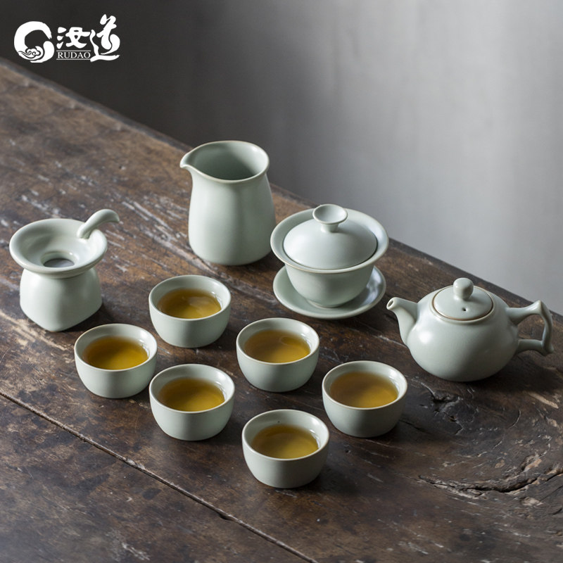 汝窑茶具套装高档开片汝道汝瓷家用茶壶茶杯盖碗陶瓷功夫茶具礼盒