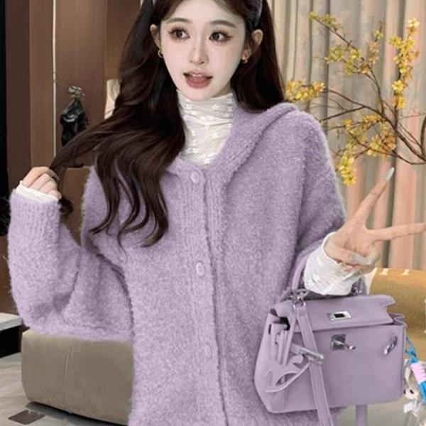 甜美温柔气质设计感小众连帽针织开衫毛衣外套女秋冬季慵懒风上衣