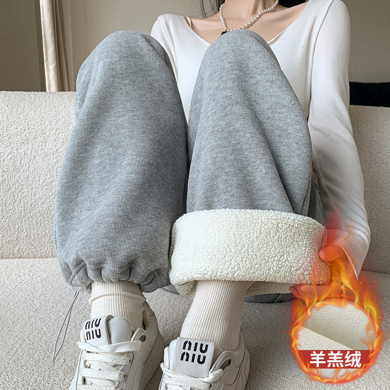 羊羔绒东北厚棉裤超厚运动裤女加绒卫裤秋冬季休闲裤直筒裤子女款