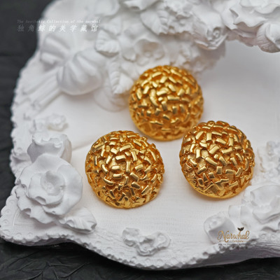 #碎金# 法产vintage金属纽扣 23mm素金厚工“小碎金” 仅3颗