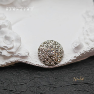 #五芒星# 西德vintage古董纽扣 12&18mm银色金属手工镶嵌琉璃钻