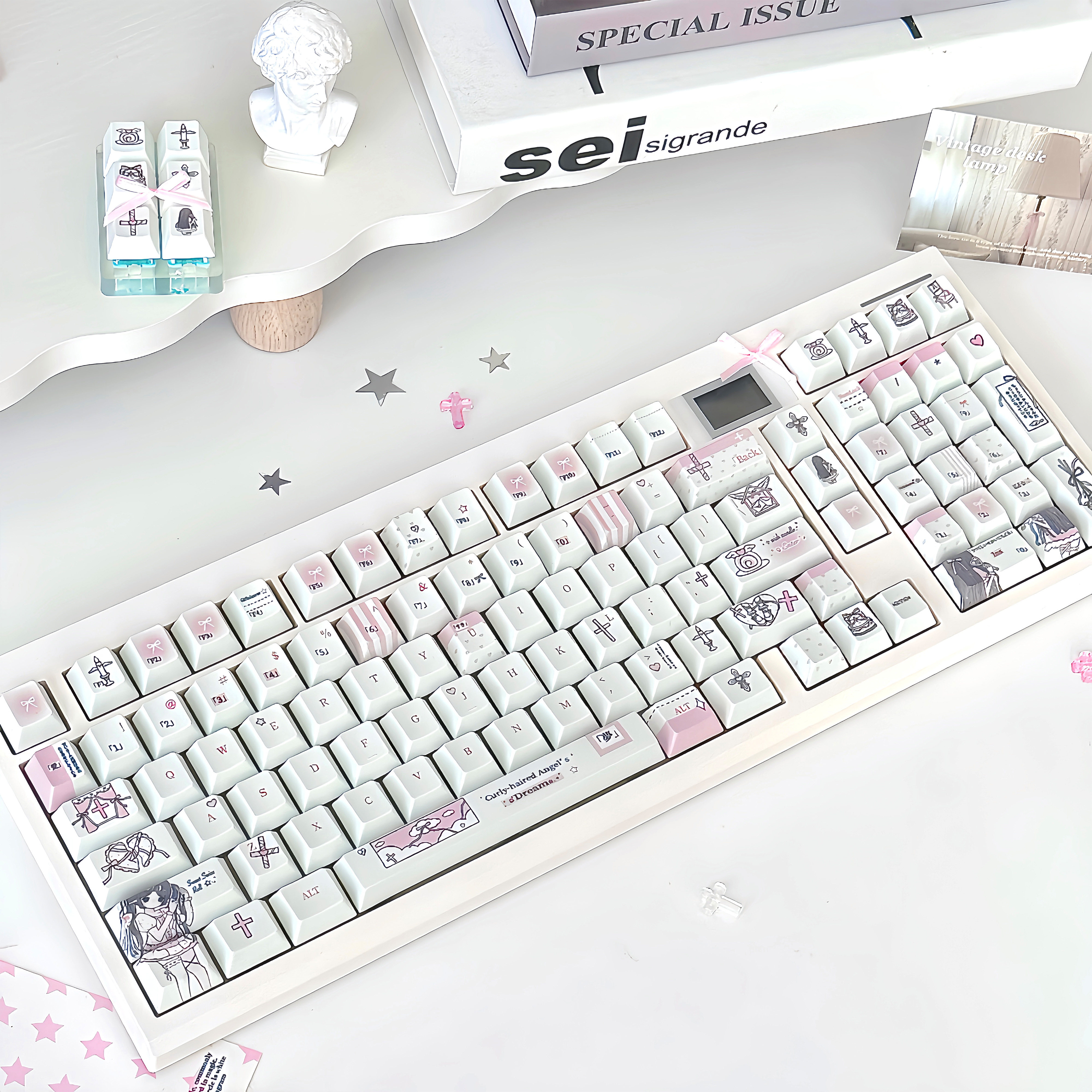 GMK98卷发天使主题机械键盘三模无线女生高颜值可爱打字办公静音