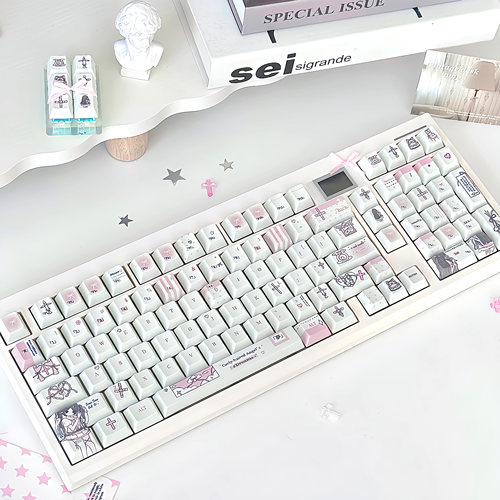 GMK98卷发天使主题机械键盘三模无线女生高颜值可爱打字办公静音