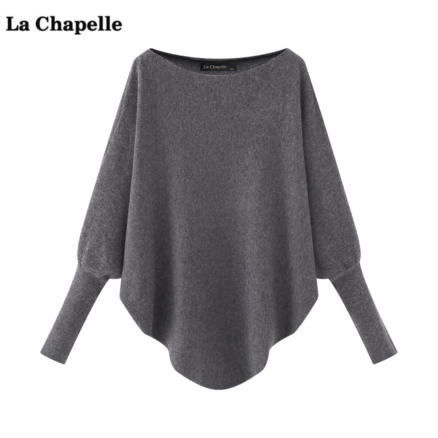 拉夏贝尔/La Chapelle不规则一字领针织衫女秋季新款宽松毛衣上衣