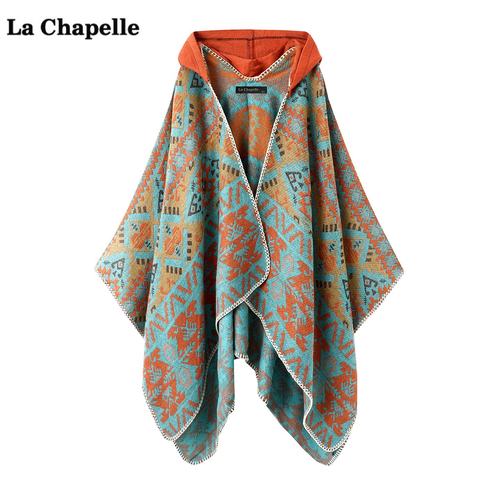 拉夏贝尔/La Chapelle复古民族风连帽流苏披肩女保暖外搭披风围巾