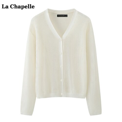 拉夏贝尔/La Chapelle薄款V领针织开衫女夏季新款防晒空调衫上衣