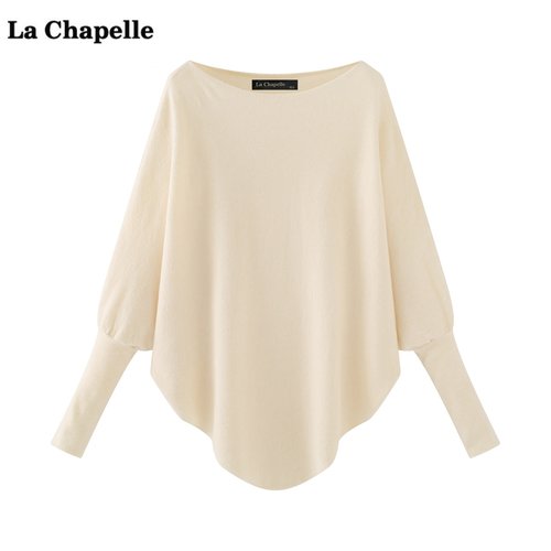 拉夏贝尔/La Chapelle法式不规则蝙蝠袖针织衫女秋冬季慵懒风毛衣