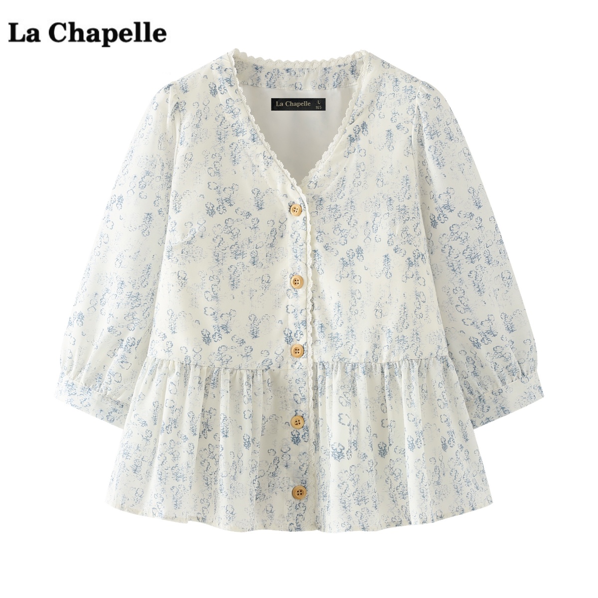 拉夏贝尔/La Chapelle法式碎花短袖衬衫女夏季新款宽松显瘦上衣