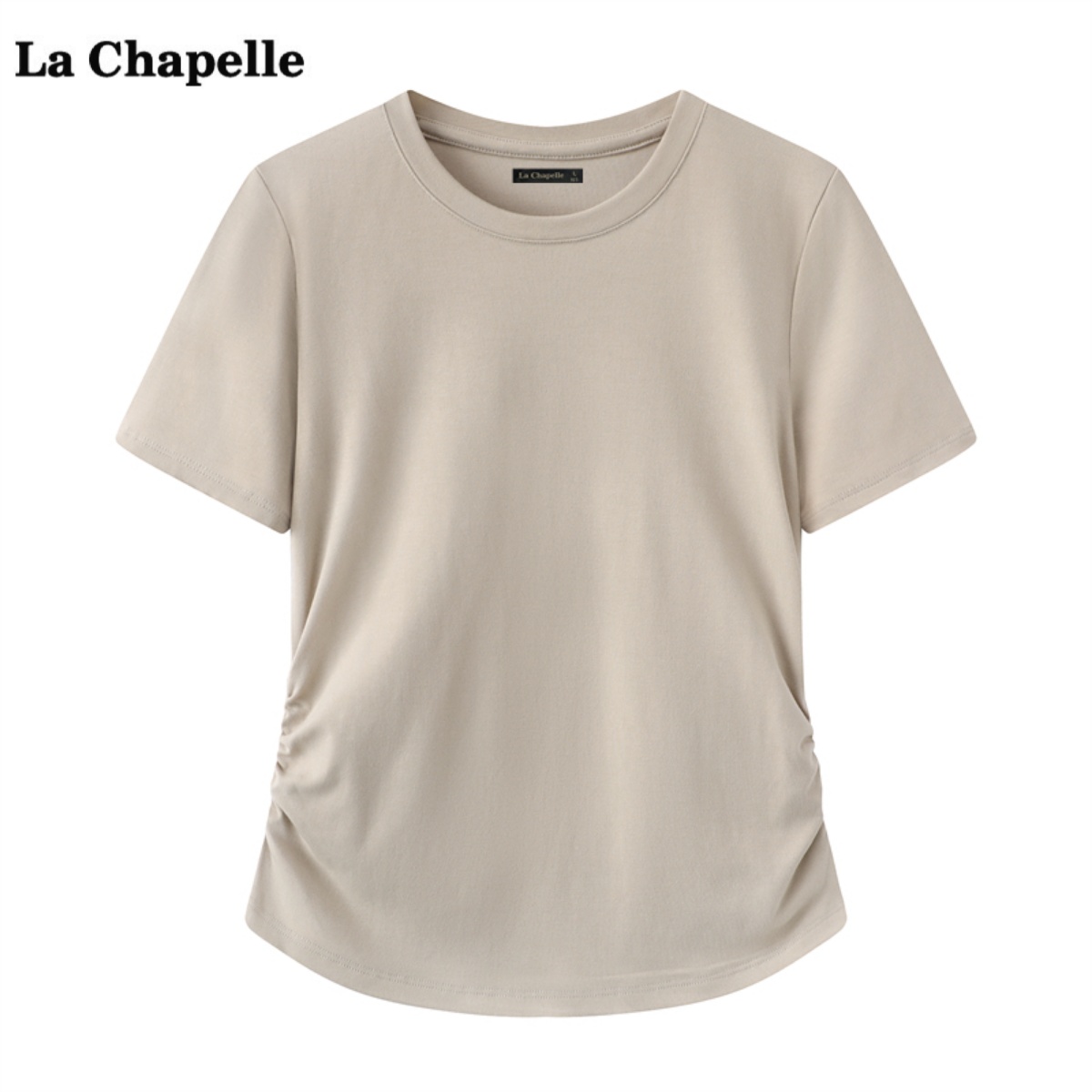 拉夏贝尔/La Chapelle韩版抽褶短袖T恤女夏季新款修身正肩上衣