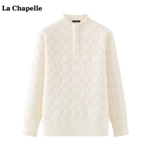 拉夏贝尔/La Chapelle半高领提花针织衫女春季新款温柔风毛衣上衣