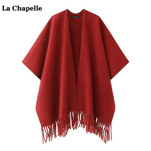 拉夏贝尔/La Chapelle红色高级感流苏披肩斗篷女披风保暖围巾坎肩