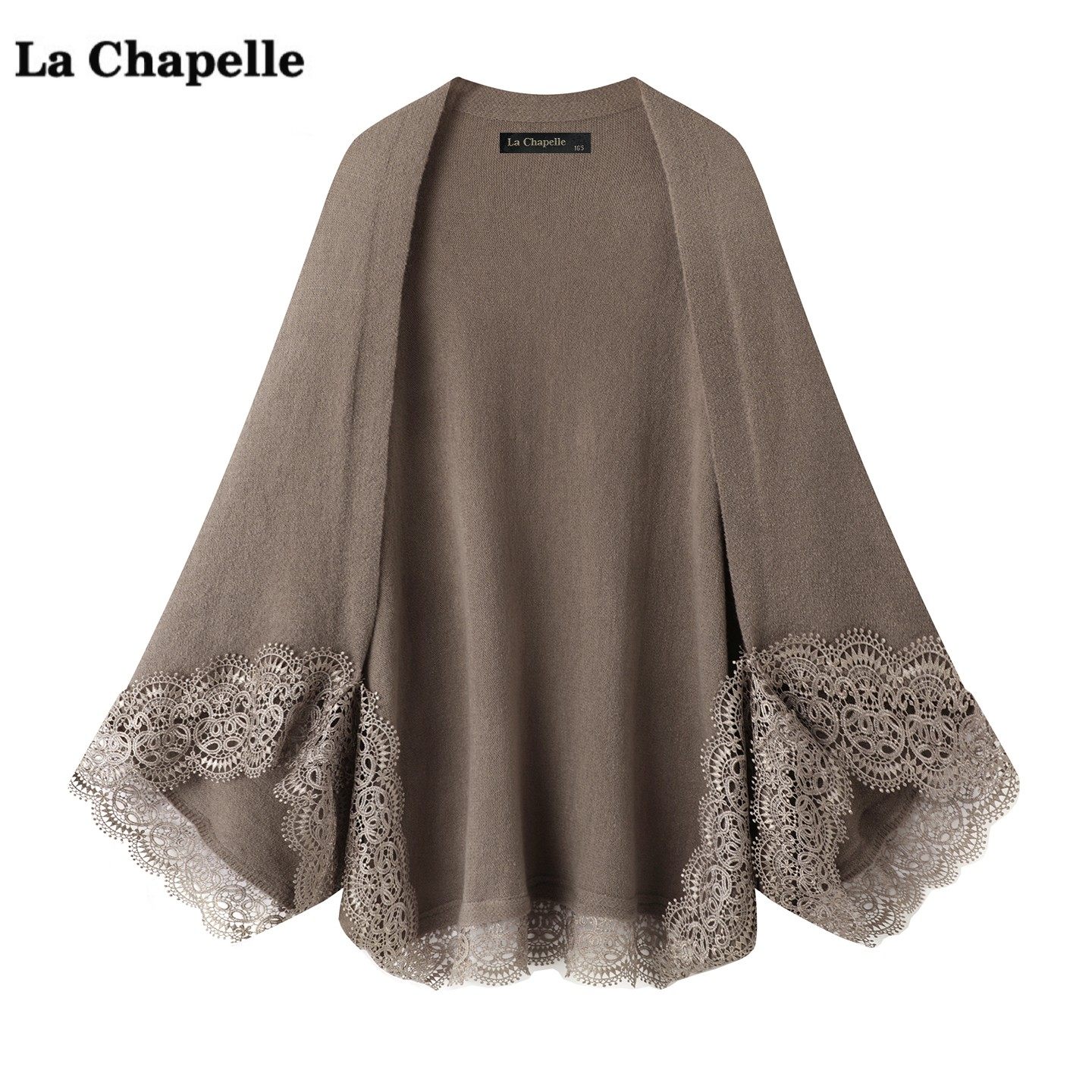 拉夏贝尔/La Chapelle高级感蕾丝边针织披肩女秋显瘦外搭开衫披风