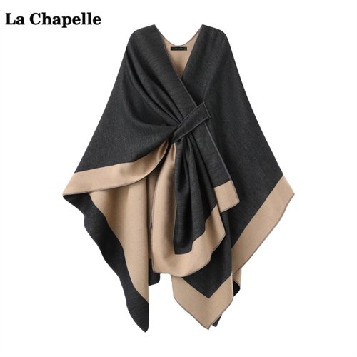 拉夏贝尔/La Chapelle复古文艺风披肩斗篷女春秋旅游针织披风围巾
