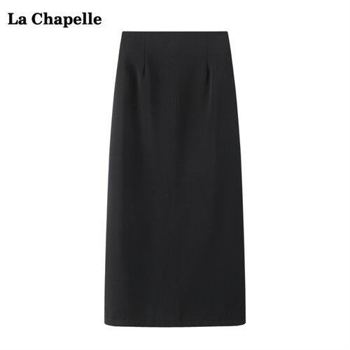 拉夏贝尔/La Chapelle气质黑色开叉半身裙女春夏新款中长款A字裙
