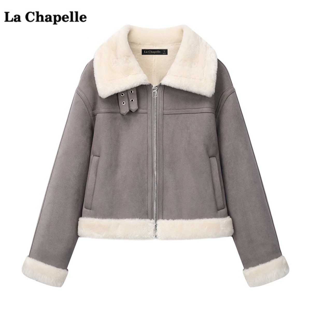 拉夏贝尔/La Chapelle鹿皮绒毛毛外套女冬季新款宽松保暖翻领上衣,女装/女士精品,短外套,淘宝优惠券,粉丝福利购,淘宝优惠卷