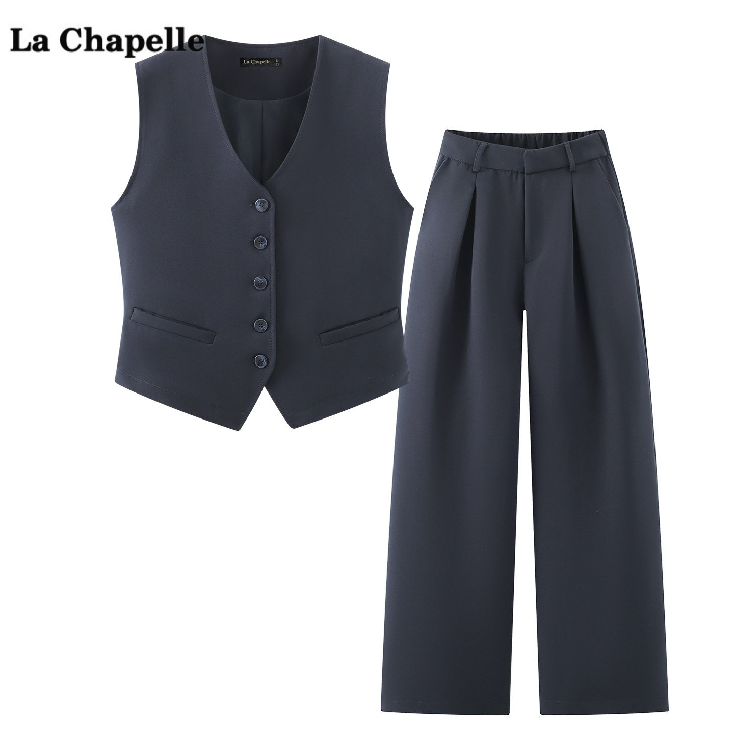 拉夏贝尔/La Chapelle高级感西装马甲阔腿裤两件套女春季新款套装