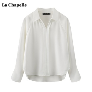 女春季 新款 喇叭袖 气质上衣 Chapelle白色宽松翻领衬衫 拉夏贝尔