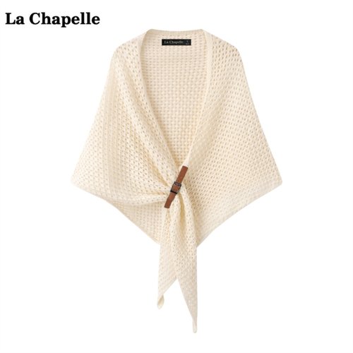 拉夏贝尔/La Chapelle镂空皮扣披肩斗篷女春夏季旅游针织披风围巾