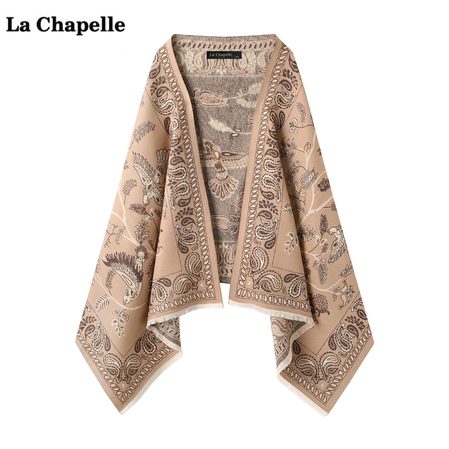 拉夏贝尔/La Chapelle高级感提花围巾女旅游保暖外搭披风斗篷披肩