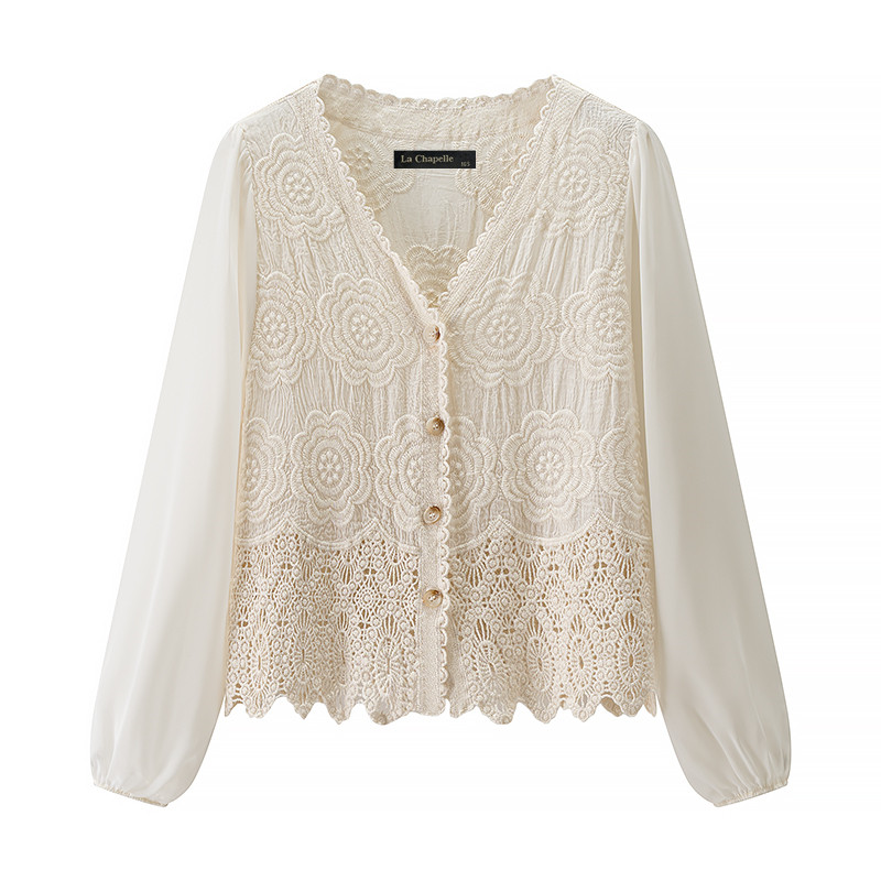 拉夏贝尔/La Chapelle法式V领蕾丝衫女春季新款镂空钩花开衫上衣,女装/女士精品,蕾丝衫/雪纺衫,淘宝优惠券,粉丝福利购,淘宝优惠卷