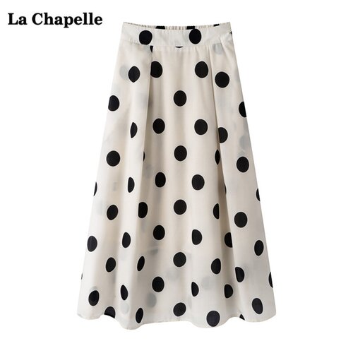 拉夏贝尔/La Chapelle米白色波点半身裙女夏季新款中长款a字裙子