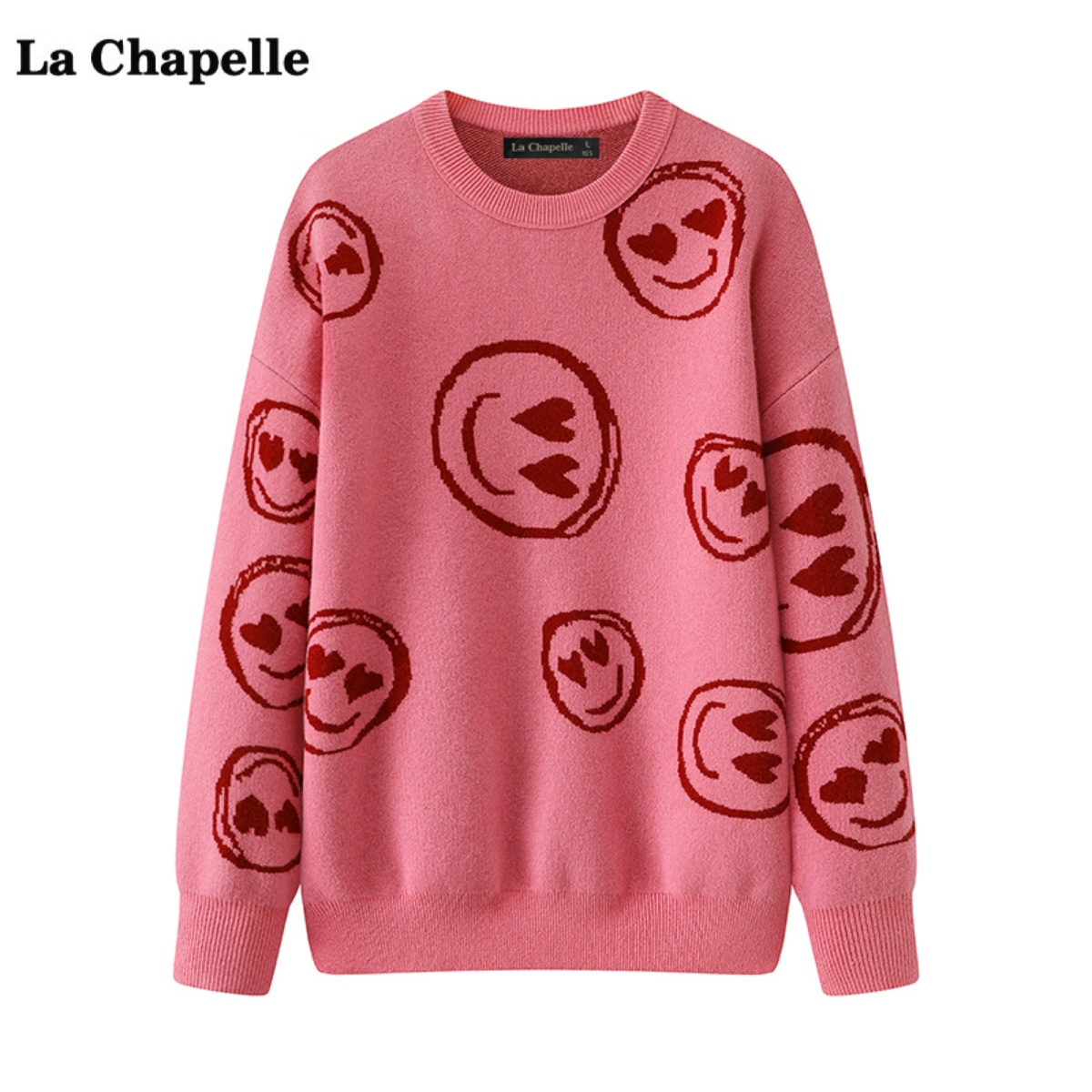 拉夏贝尔/La Chapelle爱心笑脸套头毛衣女秋冬季新款慵懒风针织衫