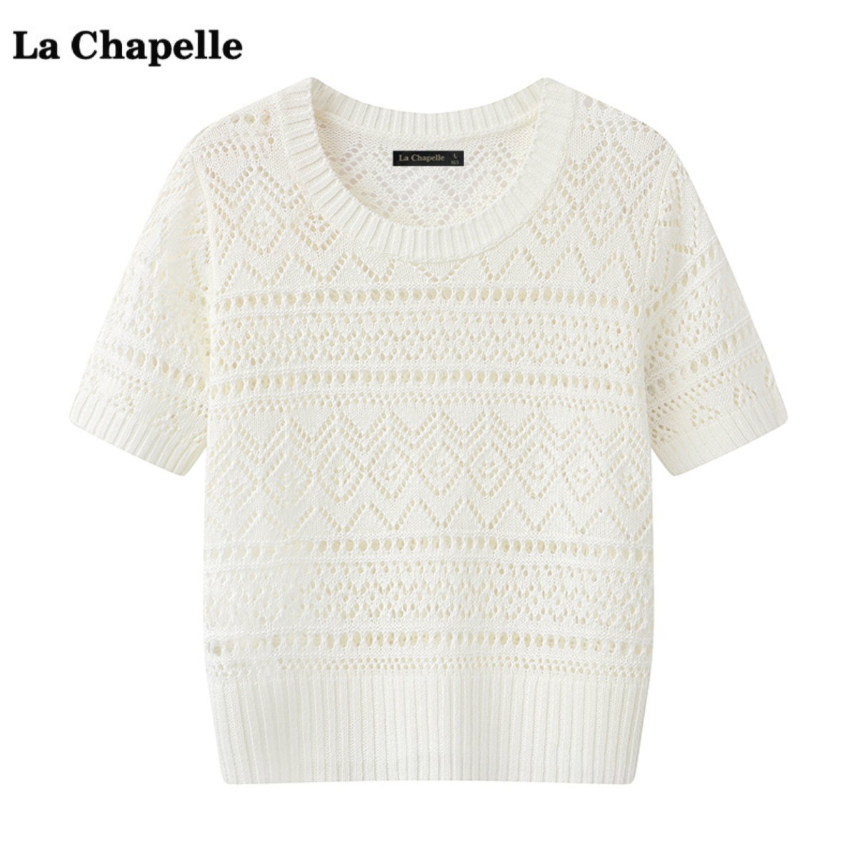 拉夏贝尔/La Chapelle重工镂空短袖针织衫女夏季新款百搭薄款上衣
