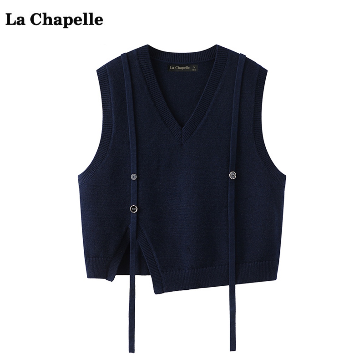 拉夏贝尔/La Chapelle设计感针织马甲背心女春季新款宽松坎肩上衣