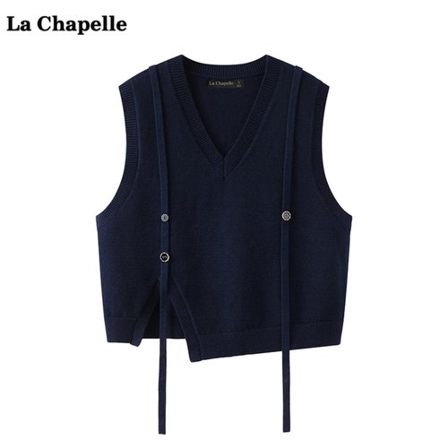 拉夏贝尔/La Chapelle设计感针织马甲背心女春季新款宽松坎肩上衣