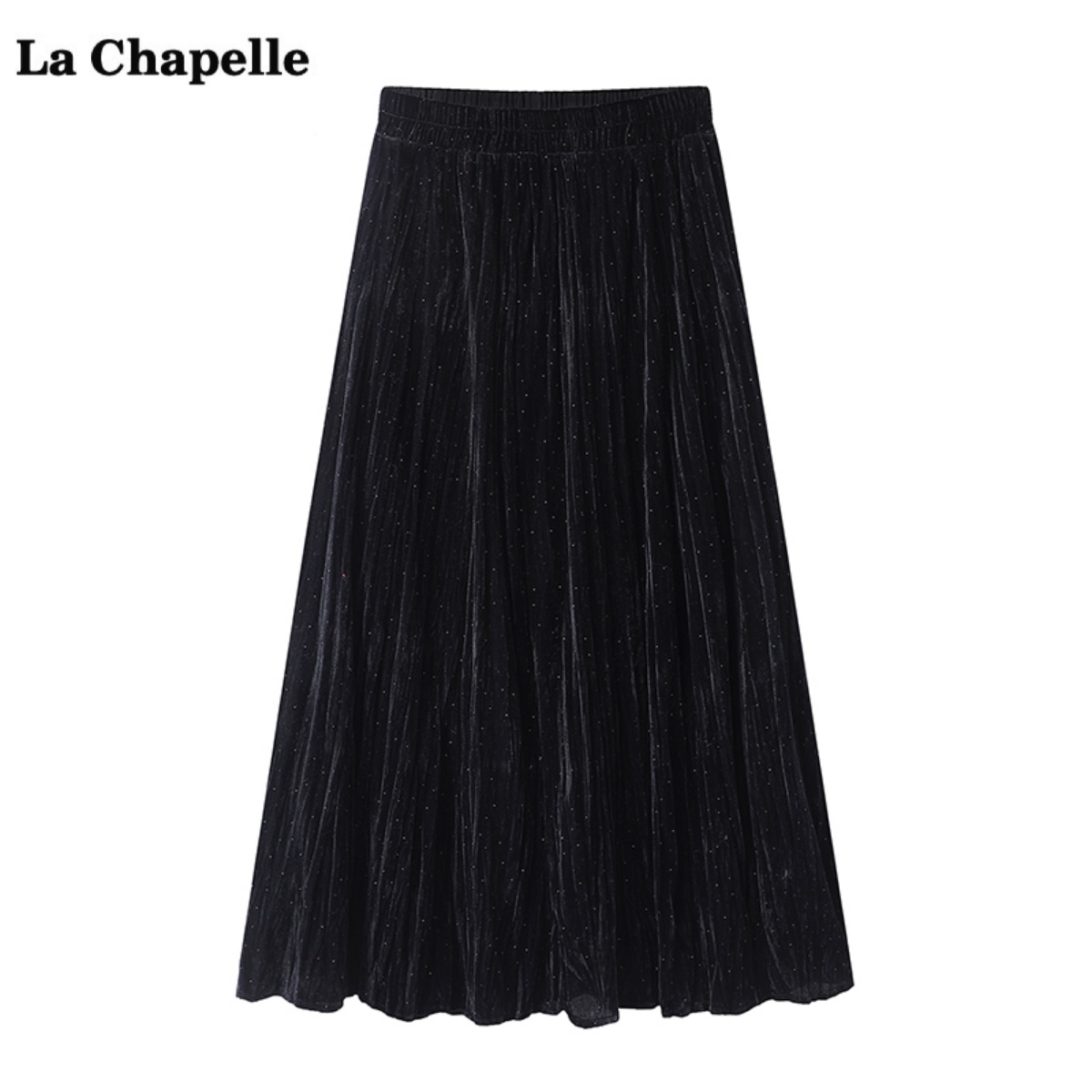 拉夏贝尔/La Chapelle新年穿搭丝绒半身裙女冬季新款烫钻黑色裙子