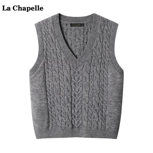 拉夏贝尔/La Chapelle灰色针织马甲背心女秋季新款百搭叠穿上衣