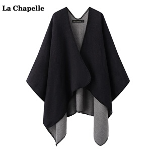 拉夏贝尔/La Chapelle复古两面穿披肩斗篷女春秋旅游针织披风围巾
