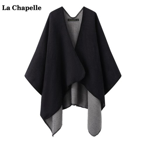 拉夏贝尔/La Chapelle复古两面穿披肩斗篷女春秋旅游针织披风围巾