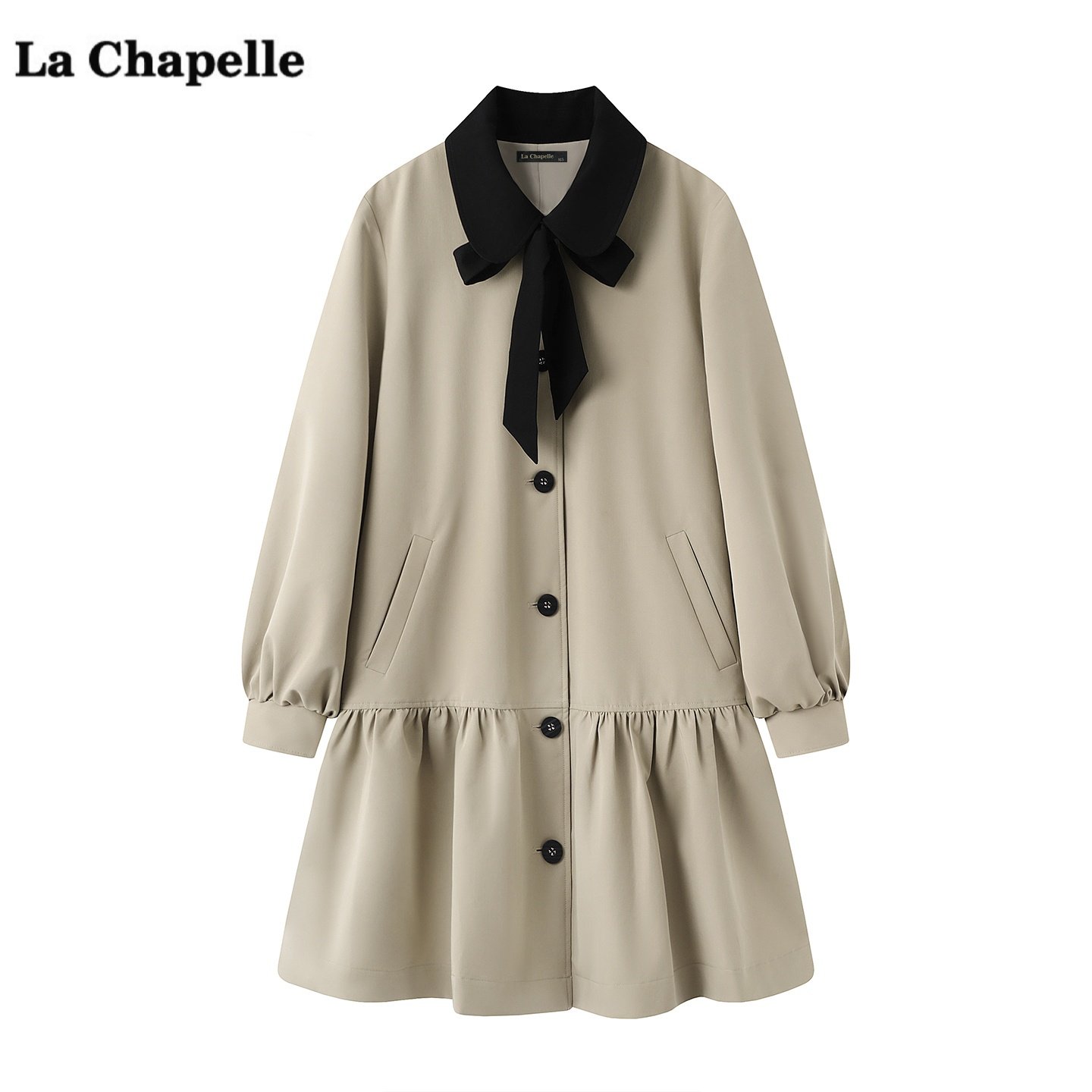 拉夏贝尔/La Chapelle设计感翻领风衣外套女秋冬季新款小个子上衣