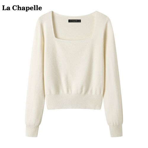 拉夏贝尔/La Chapelle甜美方领长袖针织衫女秋冬季新款打底衫上衣