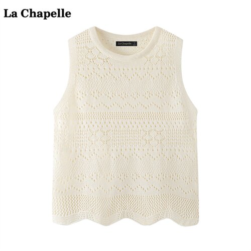 拉夏贝尔/La Chapelle圆领钩花镂空背心女夏季新款无袖针织上衣