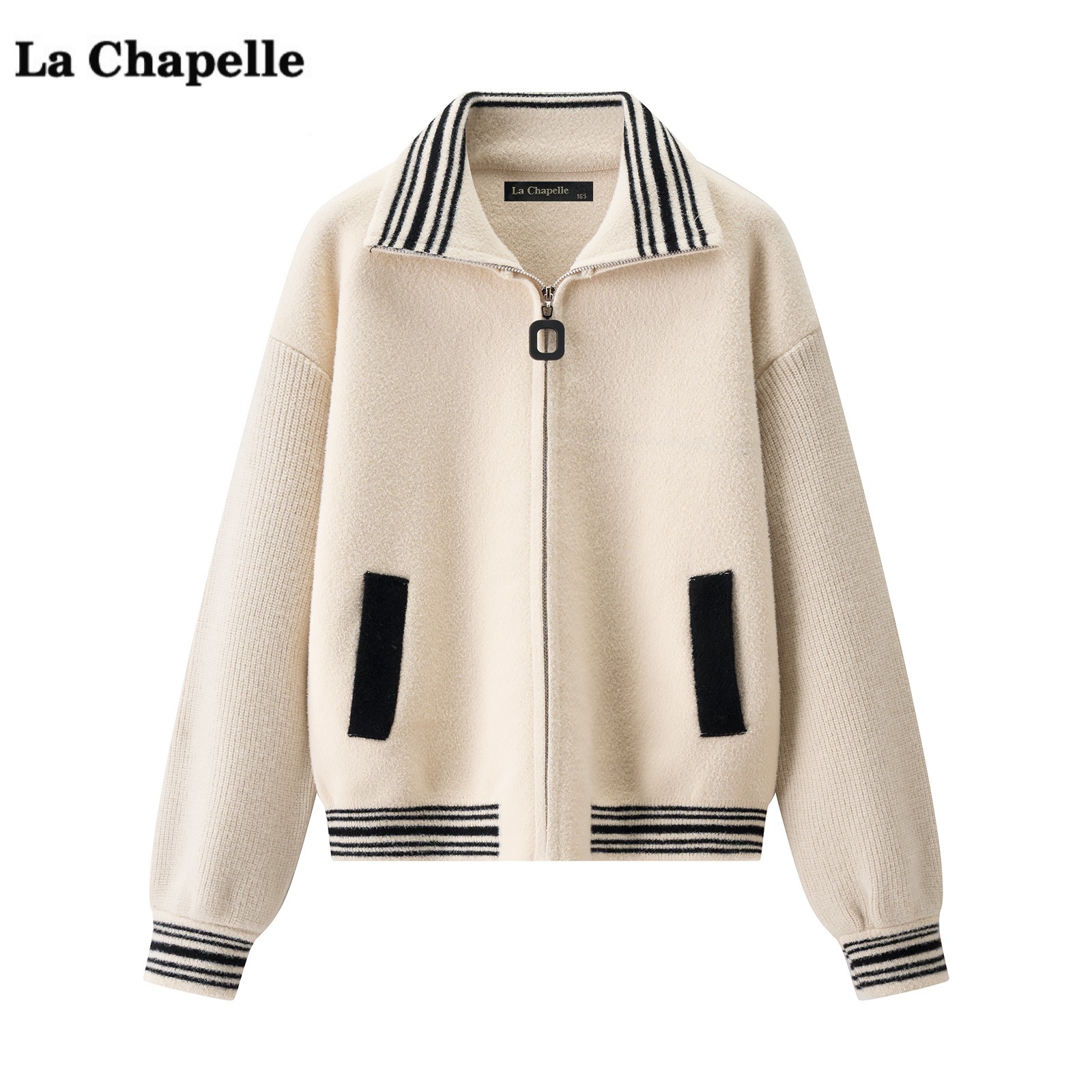 拉夏贝尔/La Chapelle学院风翻领针织开衫外套女秋冬新款毛衣上衣